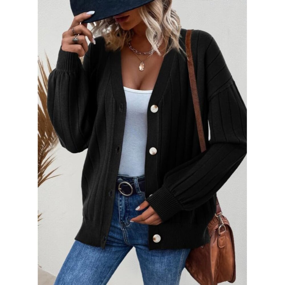 Versatile Black Button Down Cardigan - Cozy Layer… - image 4